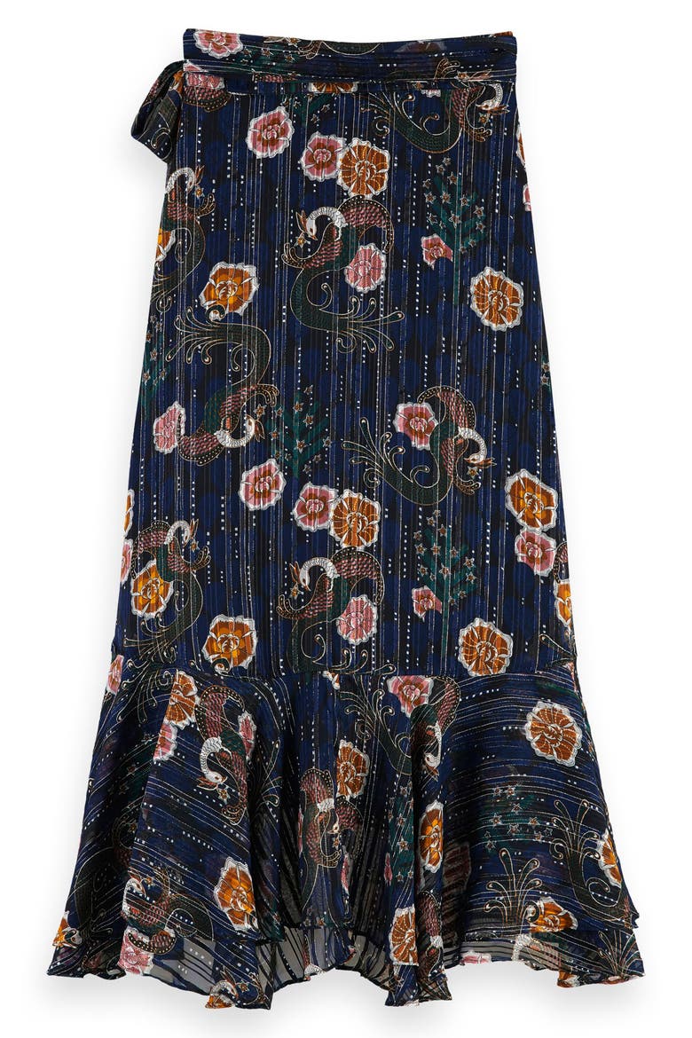 Metallic Thread Floral Wrap Skirt, Alternate, color, COMBO A