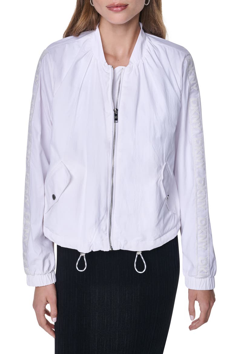 Logo Trim Nylon Bomber Jacket, Main, color, WHITE