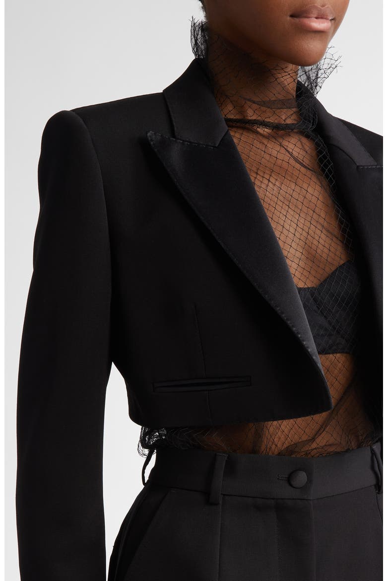 Wool & Silk Blend Crop Blazer, Alternate, color, N0000 NERO