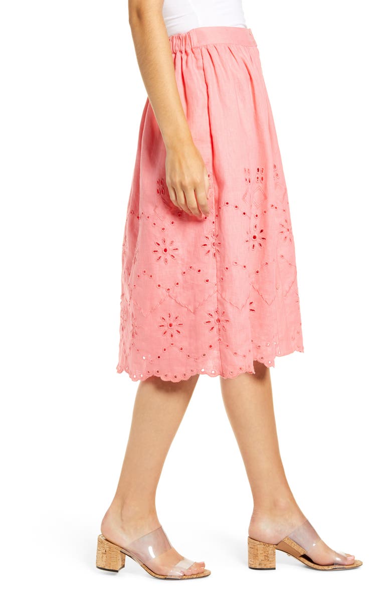 Rachel Parcell Eyelet Linen A-Line Skirt, Alternate, color, 