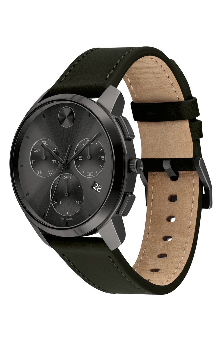 Movado Bold Chronograph Leather Strap Watch, 42mm, Alternate, color,
