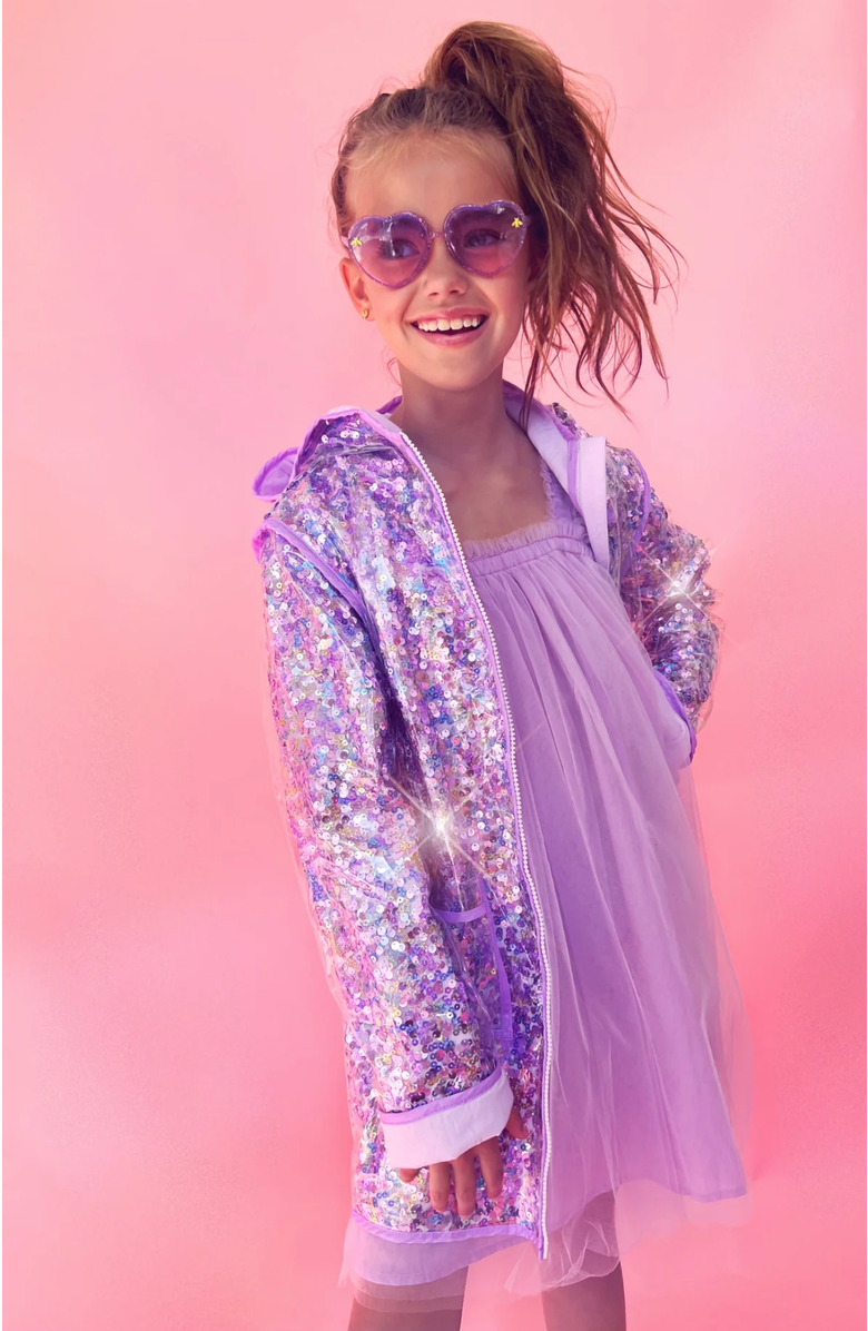 Lola + The Boys Sequin Magic Rain Jacket, Alternate, color, Purple