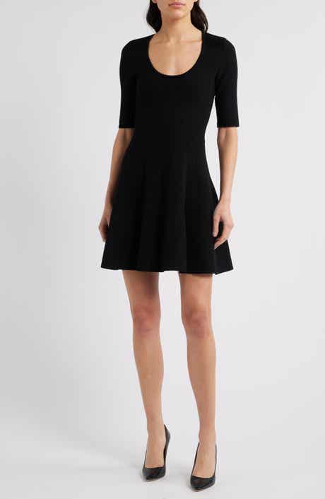 BOSS Scoop Neck Fit & Flare Rib Dress