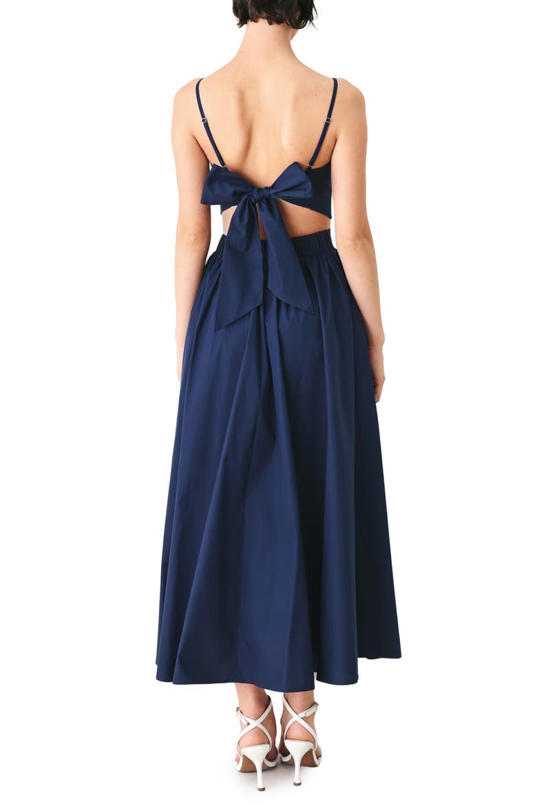 Bow Back Cotton Midi Dress, Alternate, color, NAVY