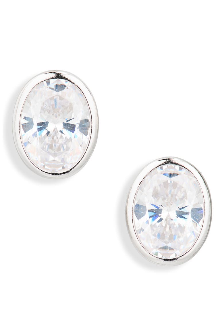 Cubic Zirconia Stud Earrings, Main, color, SILVER