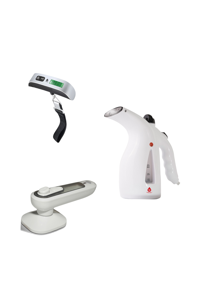 Travel Essentials Bundle Digital Luggage Scale, Handheld Garment Steamer & Portable Travel Iron, Main, color, White