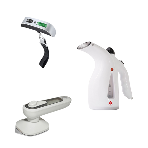 Travel Essentials Bundle Digital Luggage Scale, Handheld Garment Steamer & Portable Travel Iron