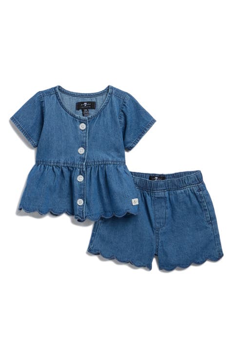 Scallop Denim Peplum Top & Shorts Set (Baby)