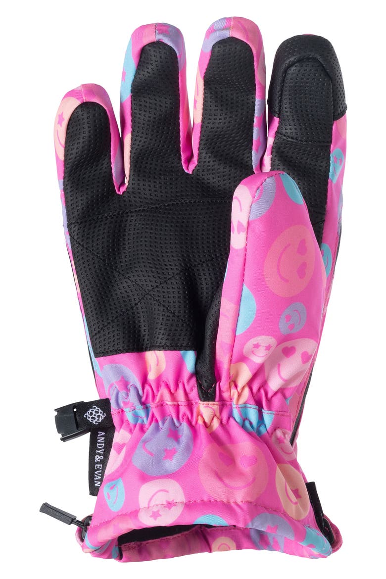 Kids' Winter & Ski Zip Gloves, Alternate, color, PINK SMILEY