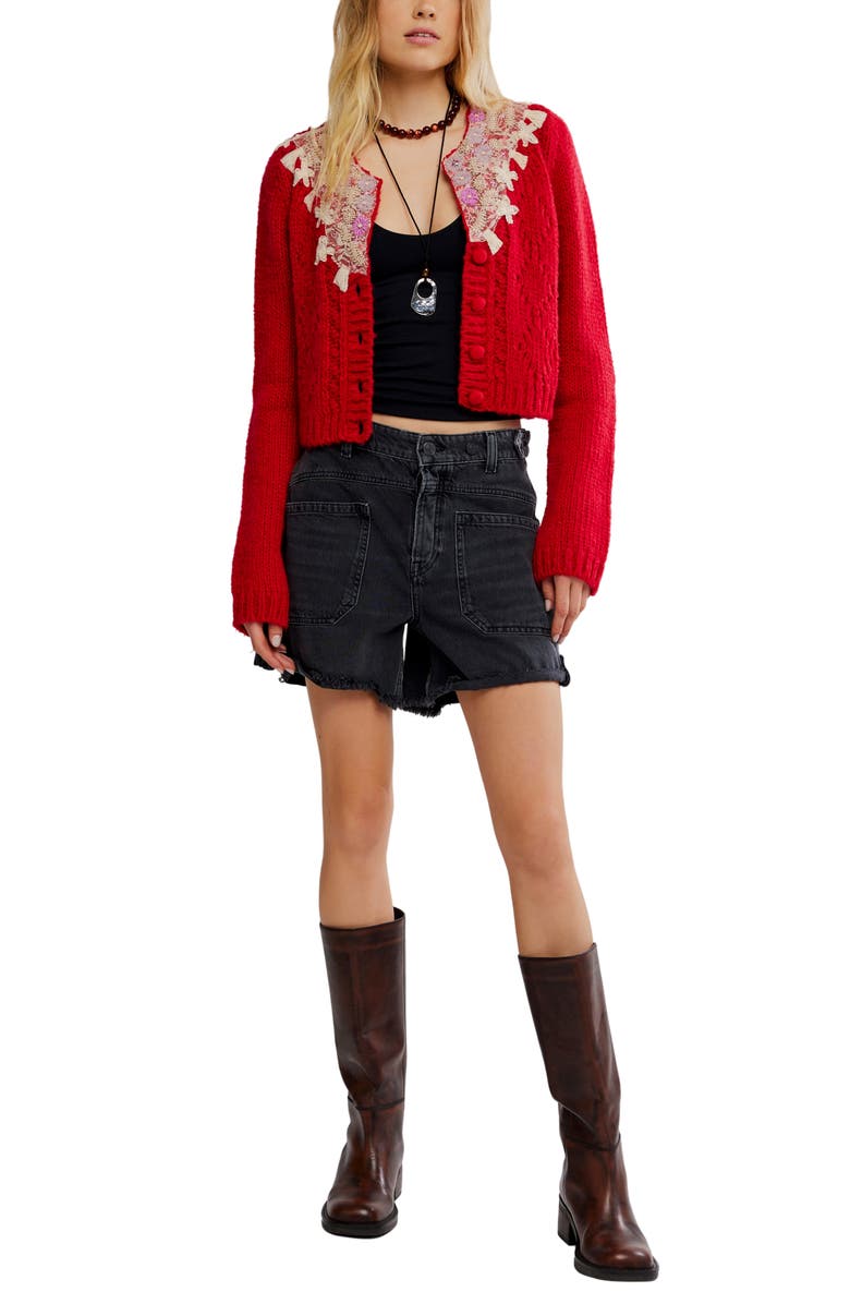 Free People Pixie Beaded Floral Cardigan, Alternate, color, Red