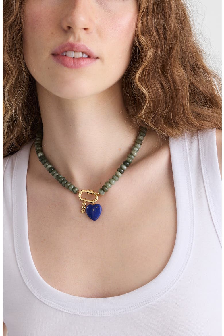 Semiprecious Bead Carabiner Charm Necklace, Alternate, color, FADED IVY
