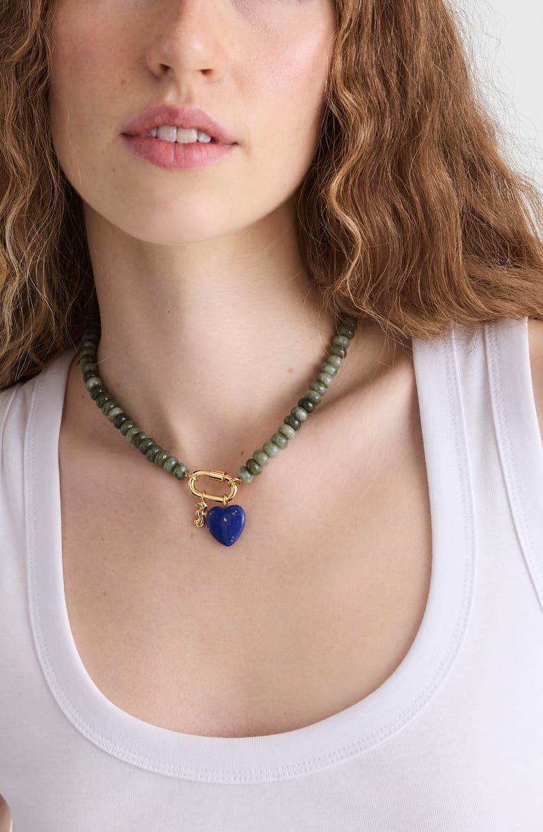 Madewell Semiprecious Bead Carabiner Charm Necklace, Alternate, color, Faded Ivy