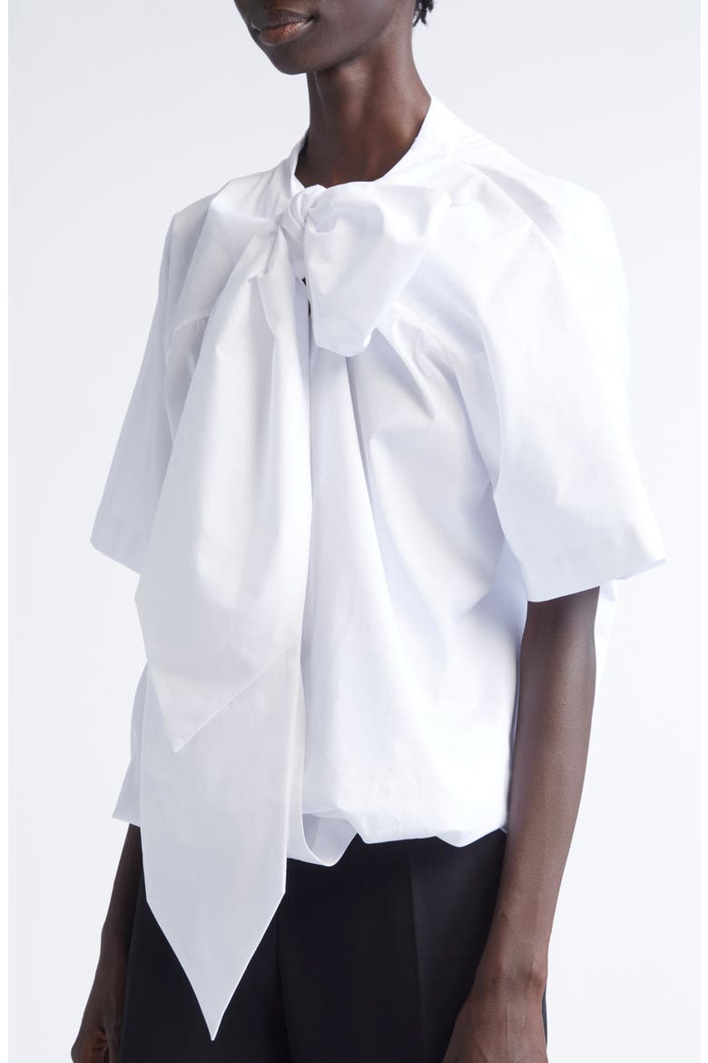 Curbin Bow Neck Cotton T-Shirt, Alternate, color, WHITE