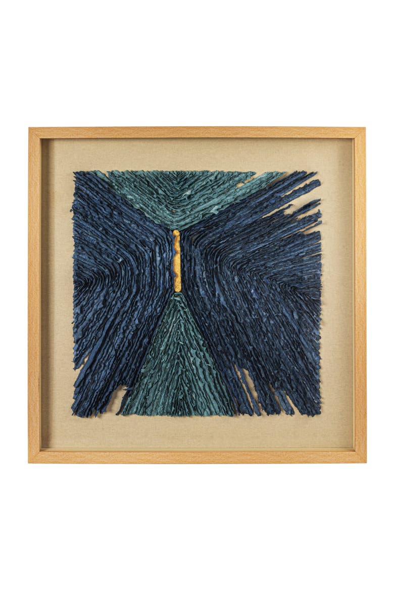 Wood and Glass Framed Paper Shadow Box Wall Décor, Blue and Tan, Alternate, color, Blue