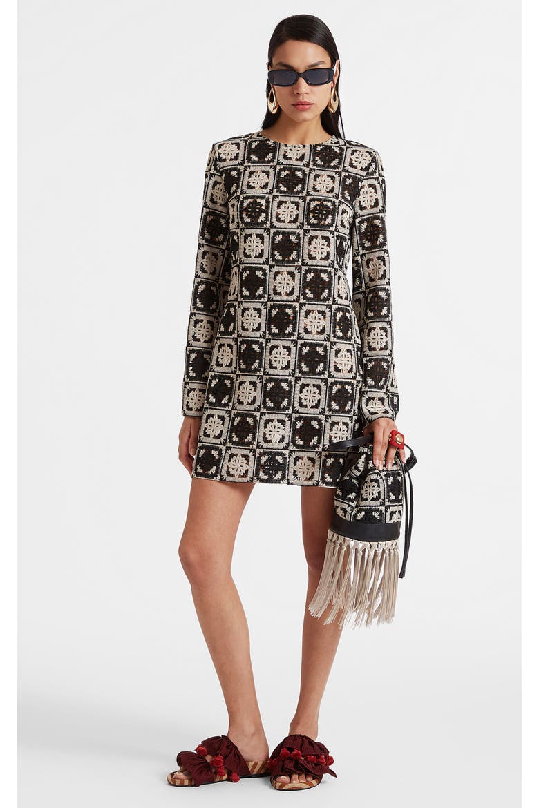 Mini Supremes Swing Dress, Main, color, Mini Tiles Macrame' Black