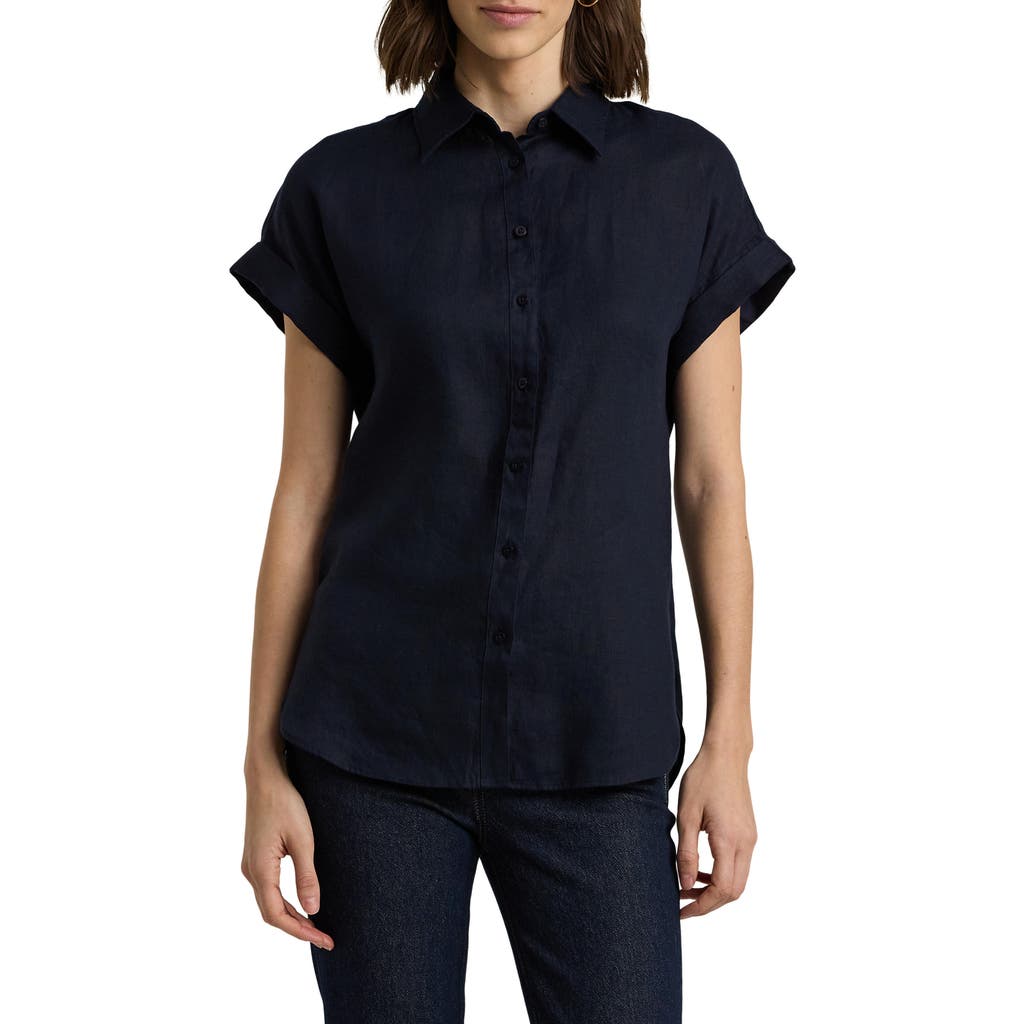 Polo Ralph Lauren Short Sleeve Linen Button-up Shirt In Lauren Navy