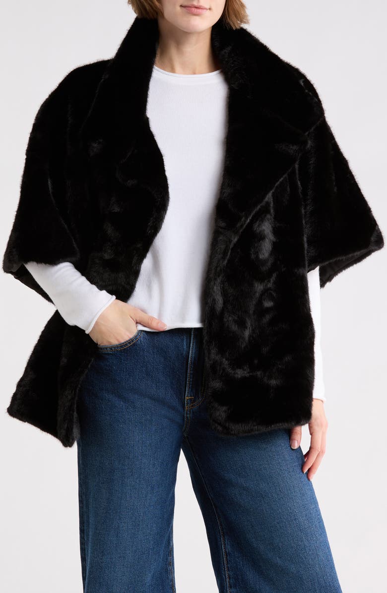 La Fiorentina Faux Fur Cape, Alternate, color, Black