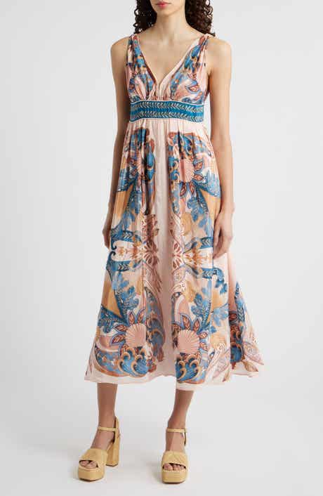 Garden Scarf Print Midi Dress