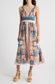 FARM Rio Garden Scarf Print Midi Dress