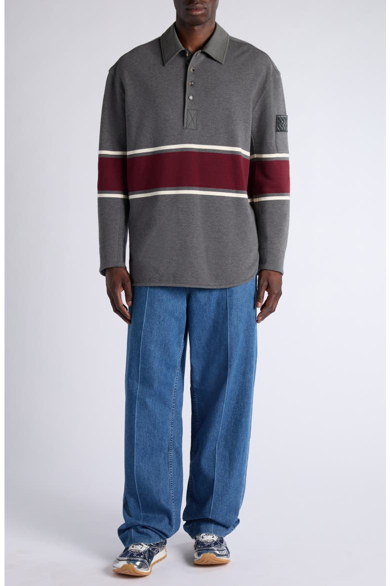 Oversize Long Sleeve Cotton Fleece Polo, Alternate, color, 2649 GREY/ BEIGE/ BAROLO