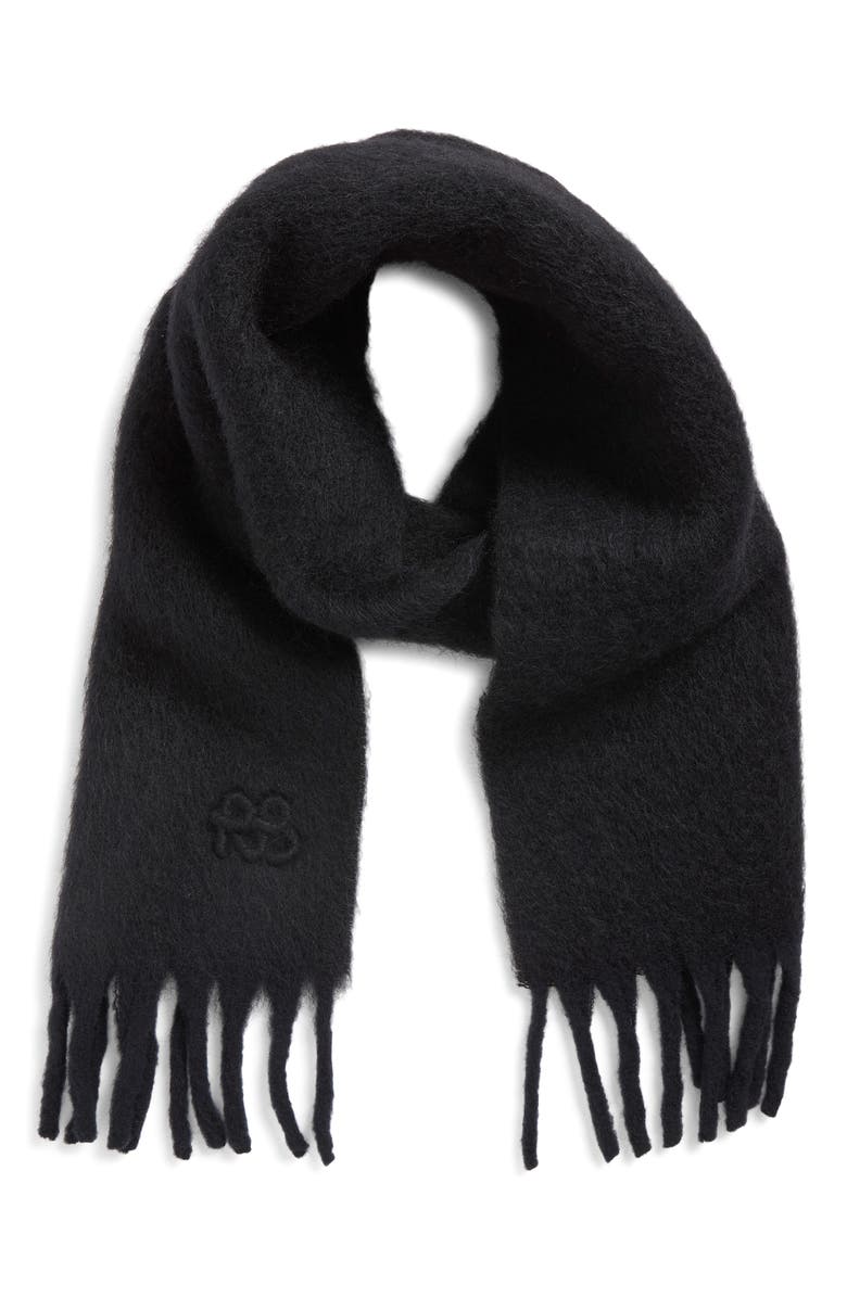 Ruslan Baginskiy Monogram Embroidered Fringe Scarf, Alternate, color, Black