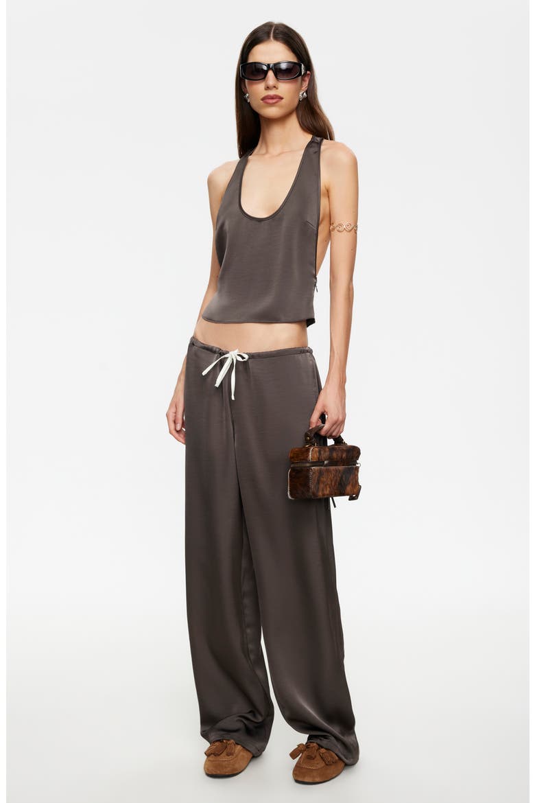 Femme Satin Drawstring Pants, Alternate, color, MOCHA