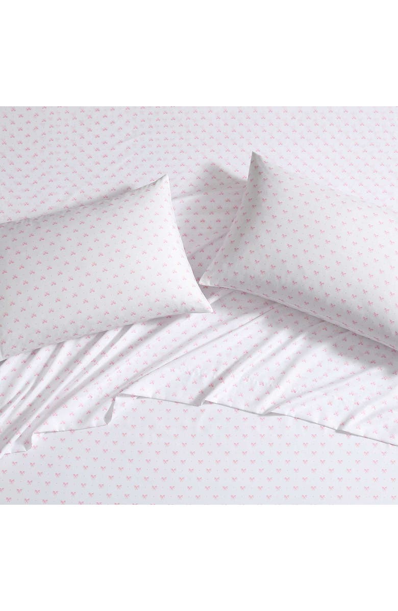 Laura Ashley Lovely Bow Print Microfiber Sheet Set, Alternate, color, Lt-Pastel Pink