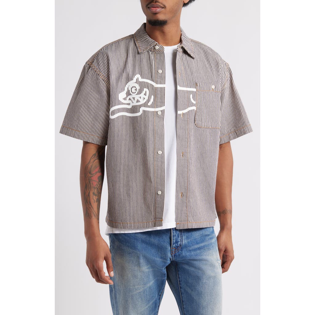ICECREAM ICECREAM RUNNING DOG SHORT SLEEVE DENIM GRAPHIC BUTTON-UP SHIRT