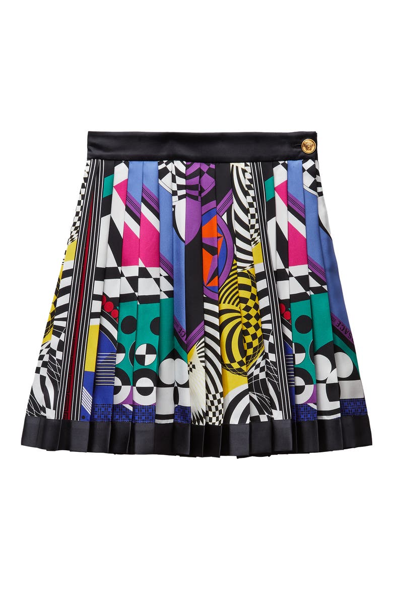 Teatro Foulard Pleated Silk Twill Miniskirt, Main, color, MULTICOLOR