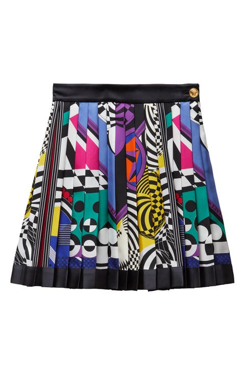 Teatro Foulard Pleated Silk Twill Miniskirt