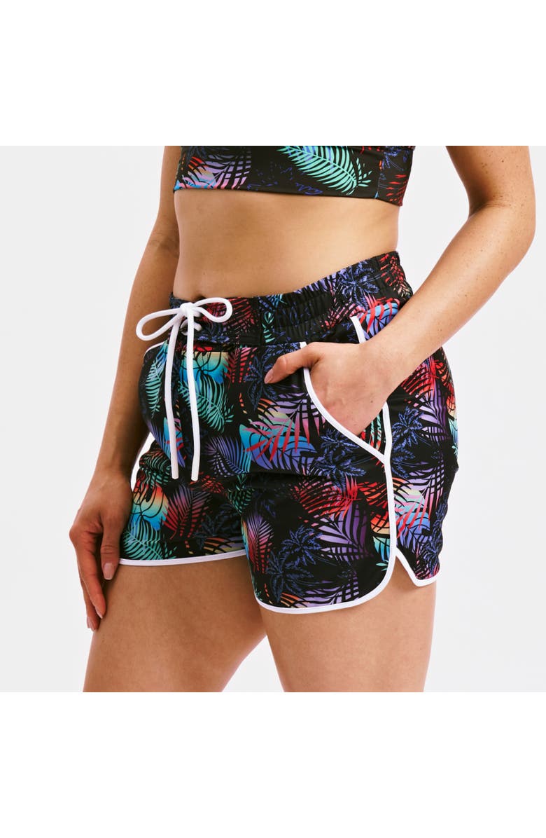 TomboyX High Waist Swim 2.5-Inch Board Shorts, Alternate, color, Palm Dreams
