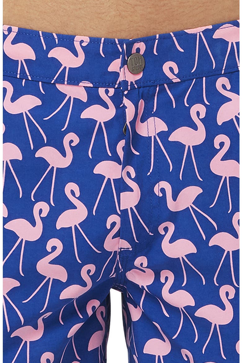 Flamingo Print Swim Trunks, Alternate, color, ROSE/ BLUE
