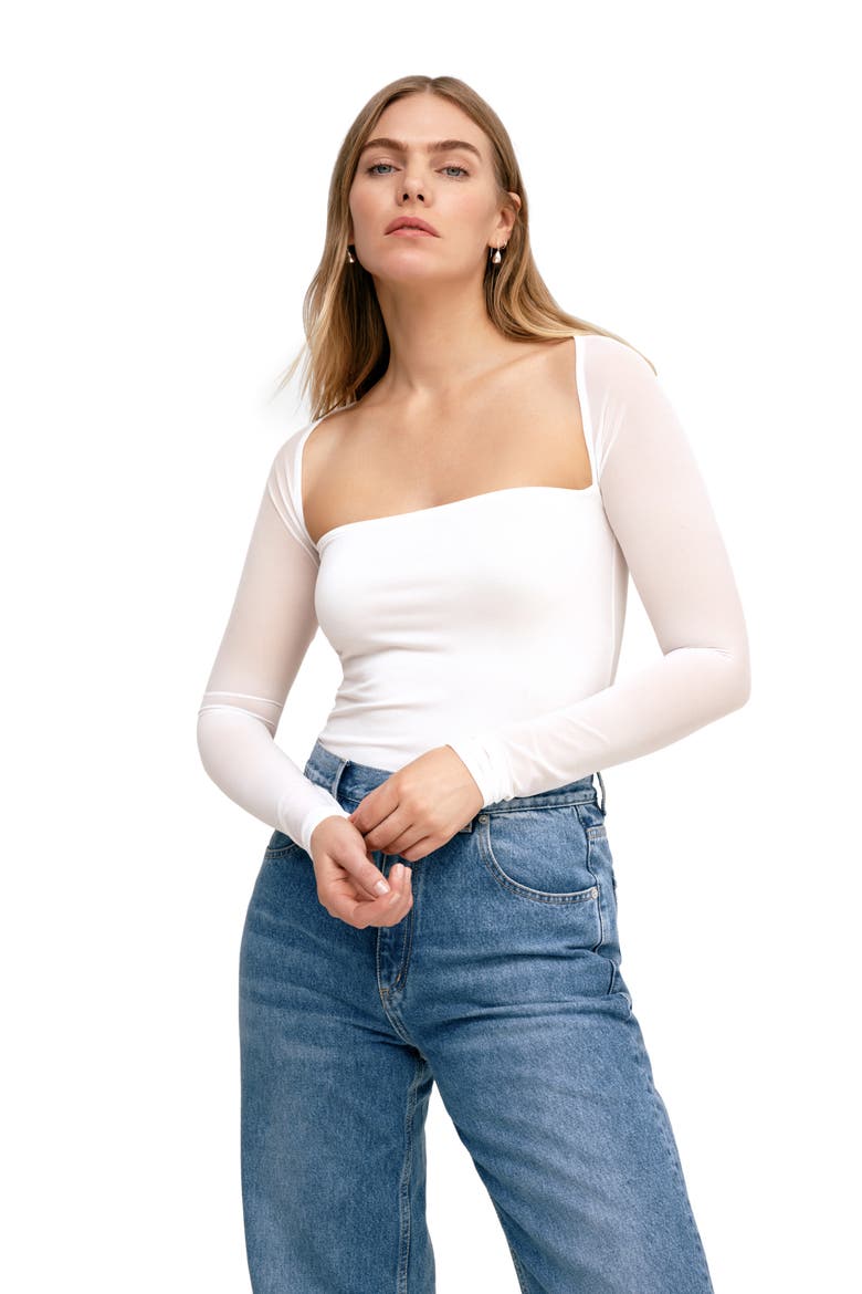 Lucia Jersey & Mesh Top, Alternate, color, OFF WHITE