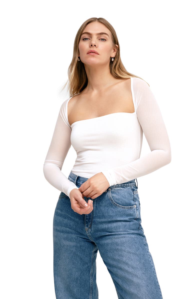 Marcella Lucia Jersey & Mesh Top, Alternate, color, Off White