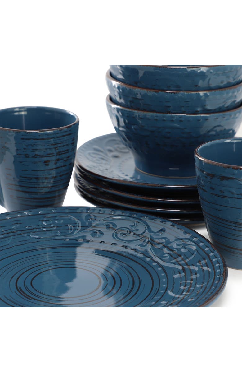 Elama Malibu Deep Ocean 16-Piece Stoneware Dinnerware Set, Alternate, color, Blue
