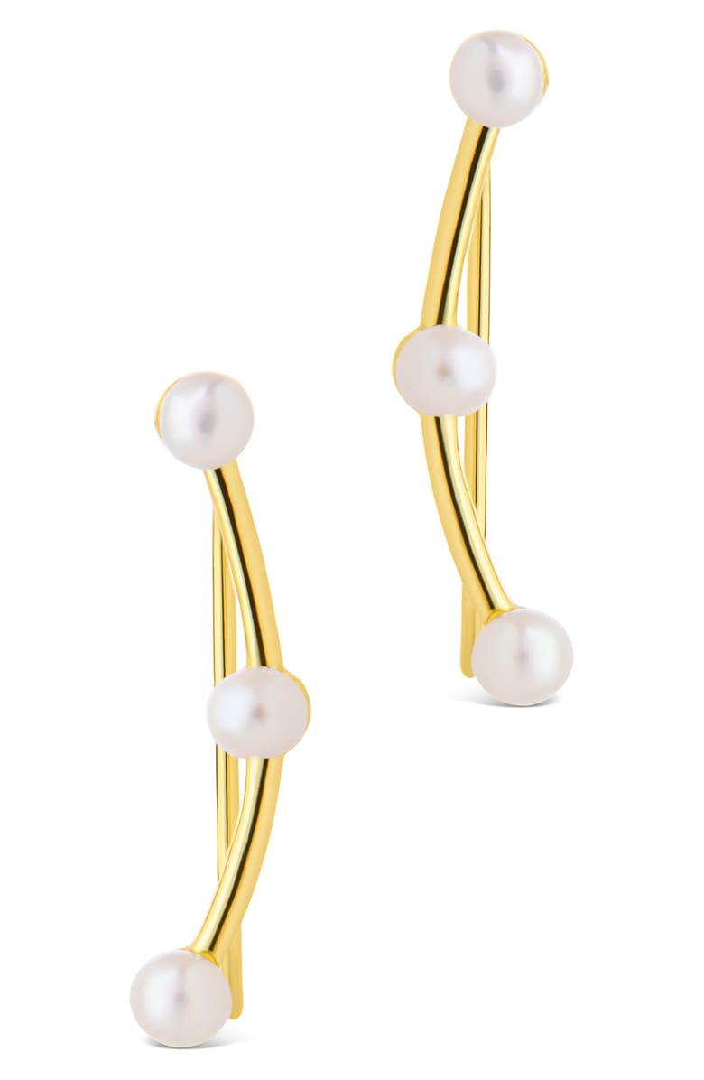 Sterling Forever Isabel Faux Pearl Trio Crawler Earrings, Alternate, color, Gold