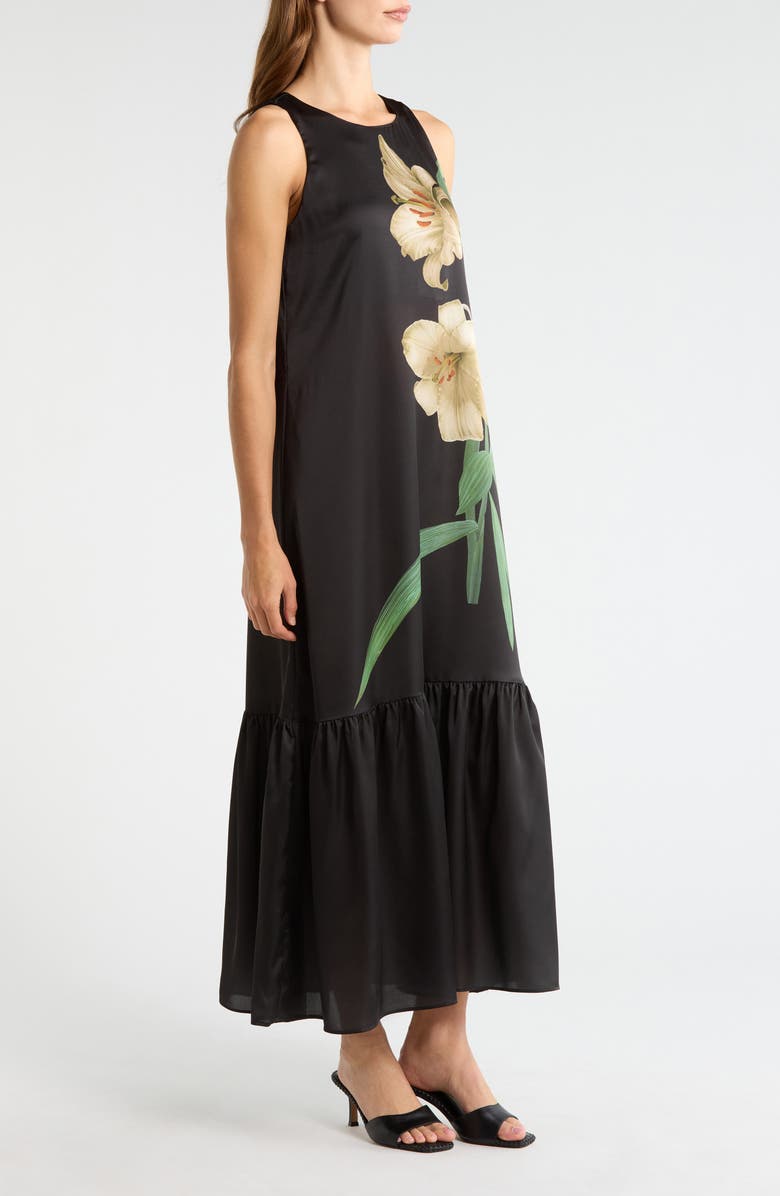 Vince Camuto Drop Waist Floral Maxi Dress, Alternate, color, Arctic Wolf