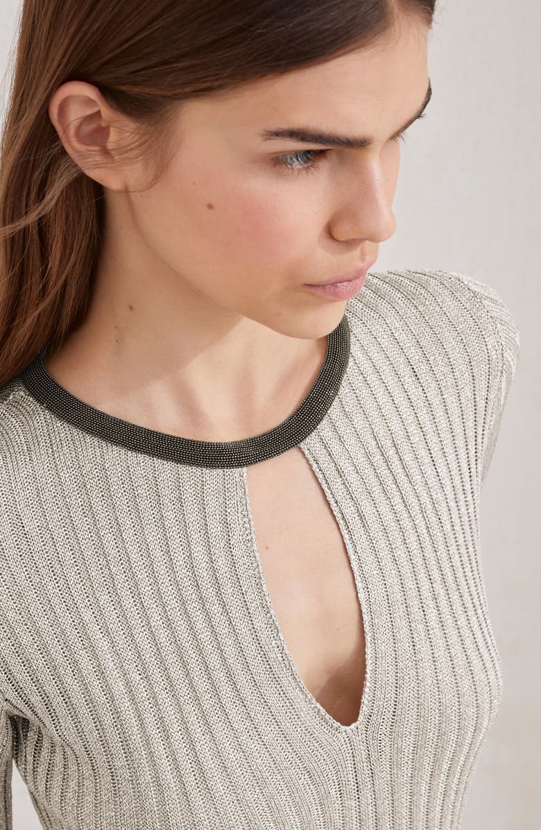 Brunello Cucinelli Sparkling knit dress with monili, Alternate, color, Sand