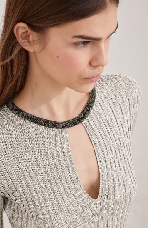 Brunello Cucinelli Sparkling Knit Dress With Monili In Neutral