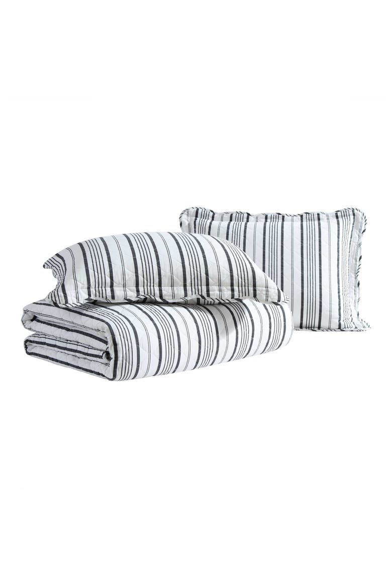 Stripe Perfection 3-Piece Queen Quilt & Sham Set, Main, color, DARK GREY