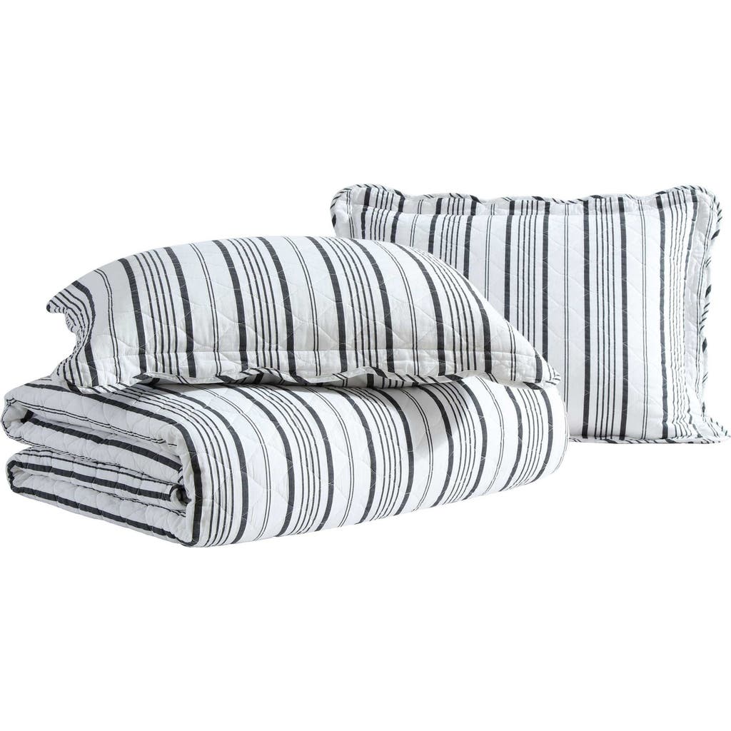 Laura Ashley Stripe Perfection 3-piece Queen Quilt & Sham Set In Dark Grey
