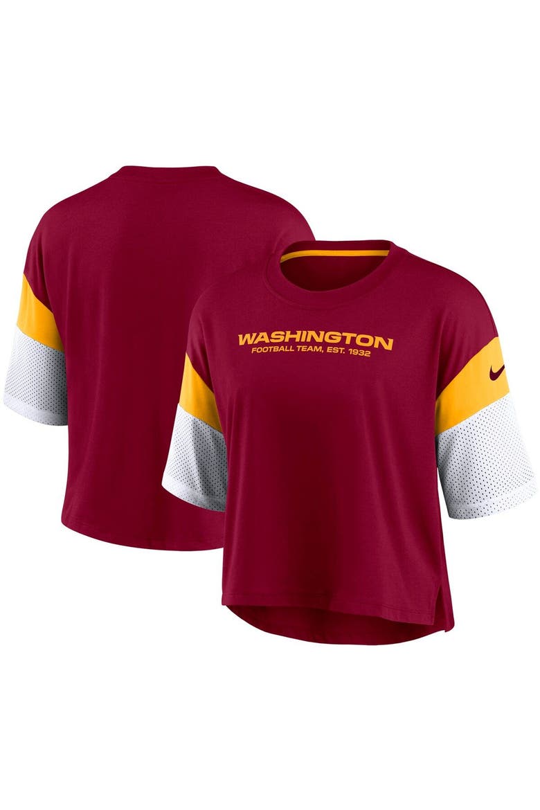 Women's Nike Burgundy/White Washington Football Team Nickname Tri-Blend Performance Crop Top, Main, color, Burgundy