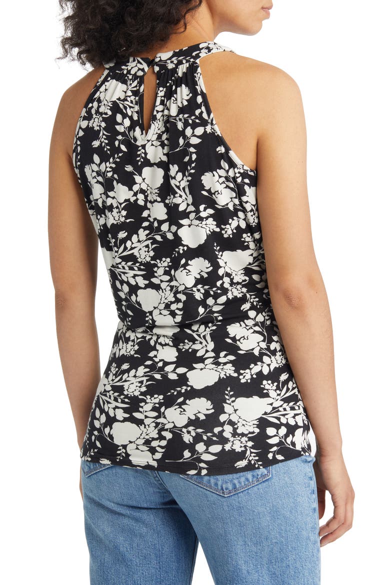 Print Faux Wrap Tank, Alternate, color, BLACK/ IVORY