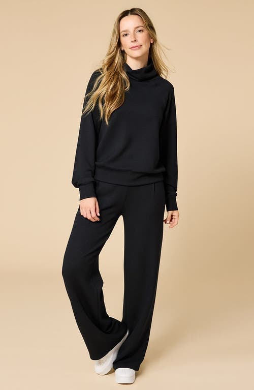 Softies Athleisure Mock Neck And Pleated Pant Set In Black