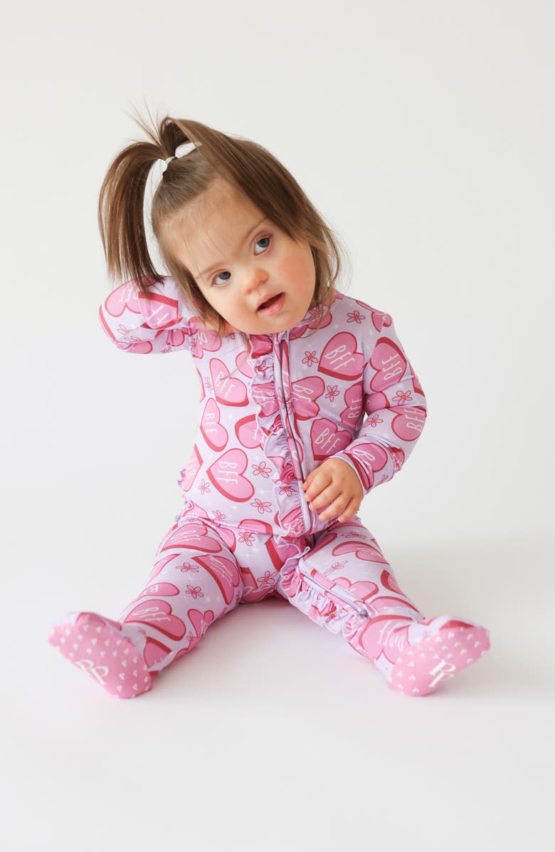 Posh Peanut Besties Ruffle Footie, Alternate, color, Purple