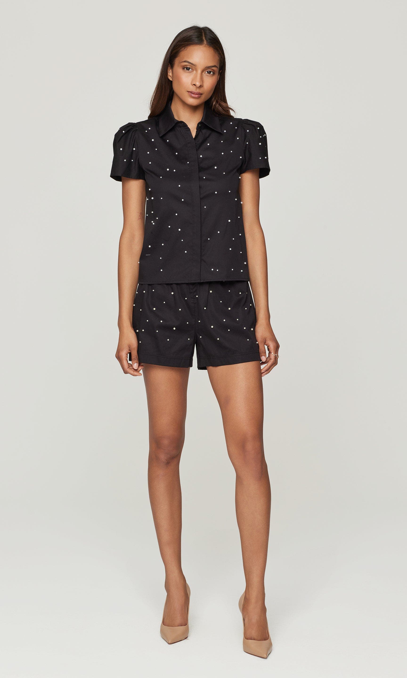 Betty Pearl Embellished Poplin Shorts