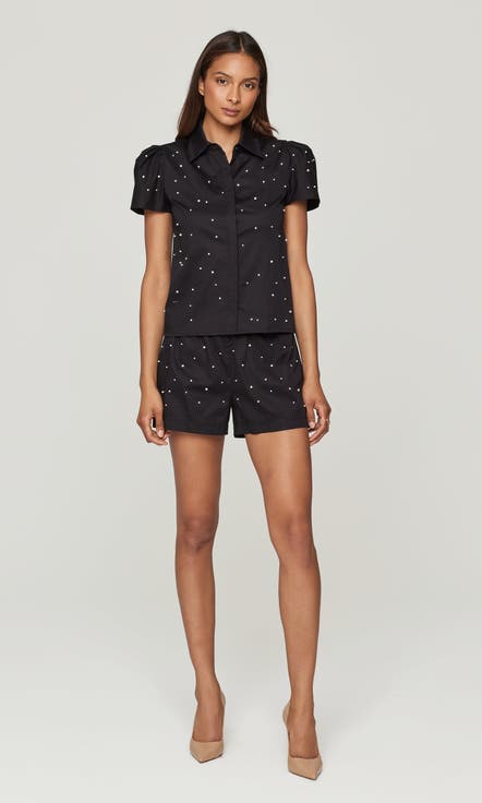 Betty Pearl Embellished  Poplin Shorts