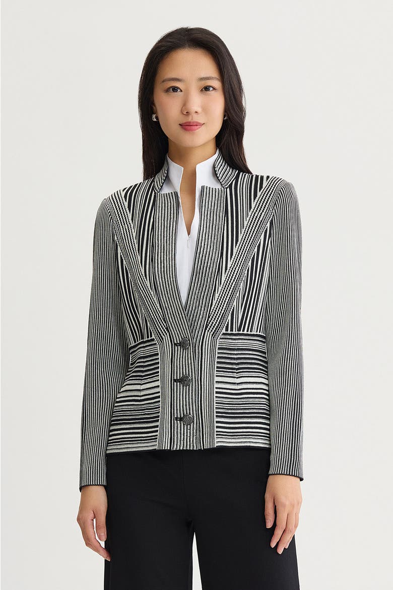 Monochrome Striped Knit Jacket, Main, color, Black