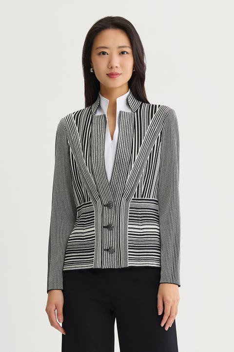 Monochrome Striped Knit Jacket