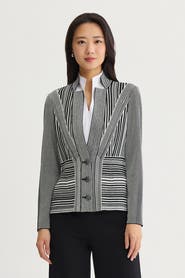 Ming Wang Monochrome Striped Knit Jacket
